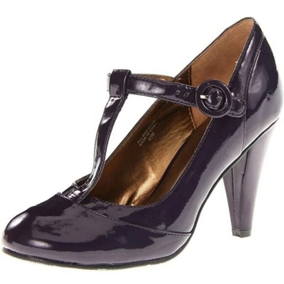 Gabriella Rocha Shelby Mary Jane T-Strap Heels Burgundy Patent - Size 5 - Picture 1 of 6